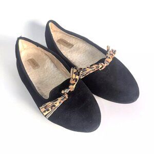 Birdies Blackbird Flats Womens 7.5 Black Suede Cheetah Tassel Comfort Casual